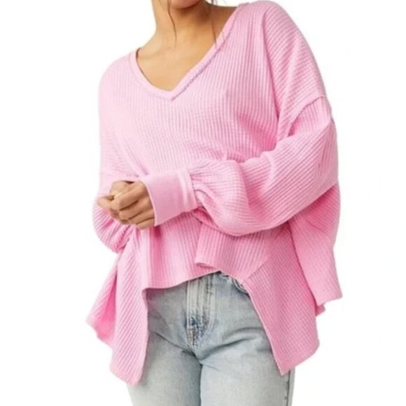 Free People We the Free Womens Slouchy Pink Thermal Shirt Sz Small - Picture 1 of 5